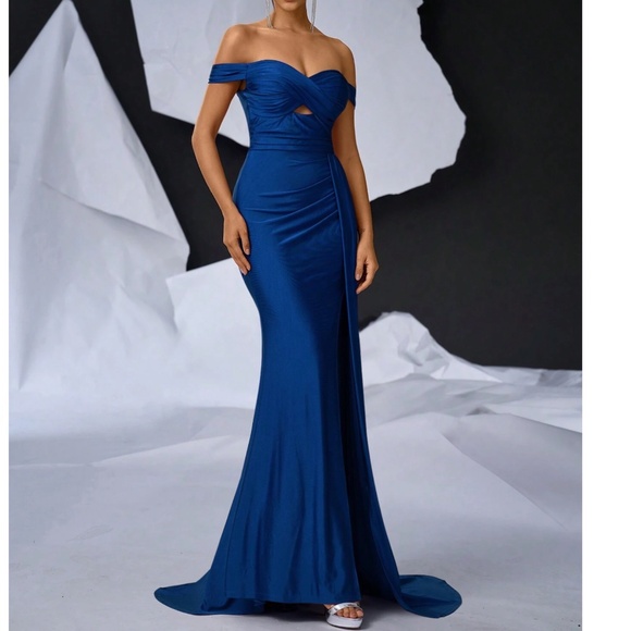 Classic Off Shoulder Split thigh Mermaid Hem Party Wedding Dress - Picture 10 of 10